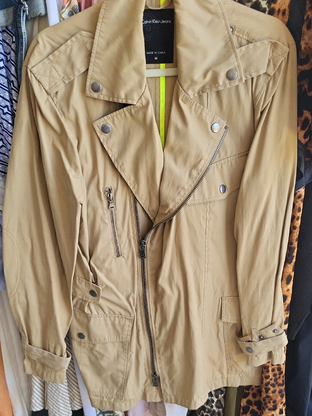 Calvin Klein Jeans Khaki Utility Jacket with Asymmetric Zip